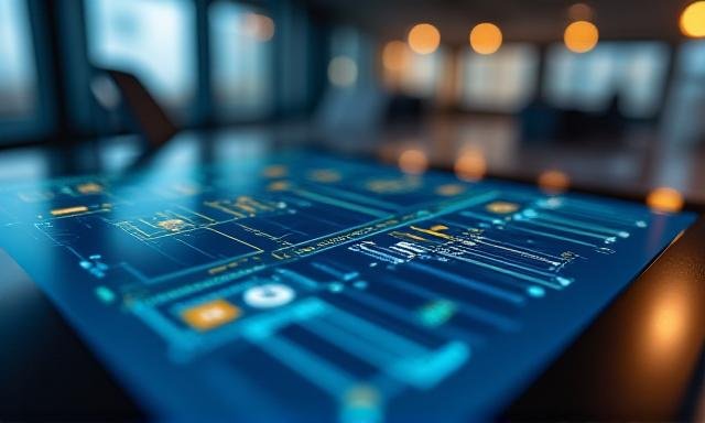 Conceptual image of streamlined data and business processes flowing through a modern interface