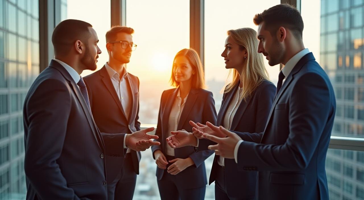Diverse executive team working together in a high-tech modern office